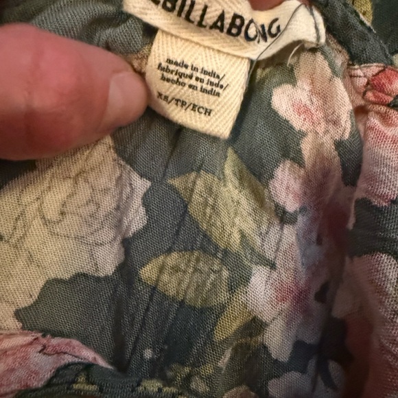 Billabong Olive Green Floral Swim Coverup with Pink Flowers - Picture 2 of 4